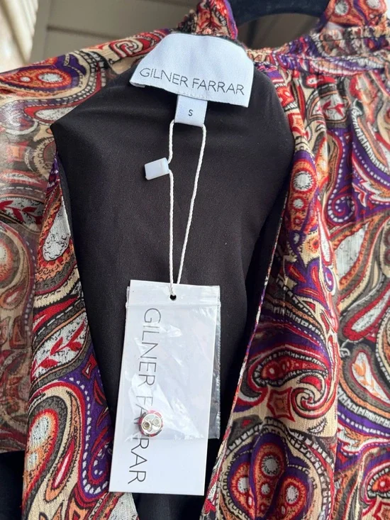 🆕 Gilner Farrar Paisley Maxi Dress Boho Long Sleeve Smocked Waist Flowy Size S - Picture 13 of 13